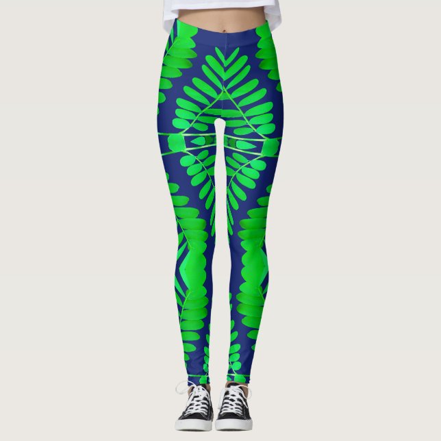A vibrant leaves pattern "Ratti_Creative_Arts" Leg Leggings (Front)