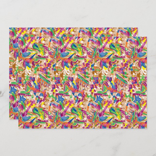 A vibrant modern art piece featuring a pink and mu invitation (Front/Back)