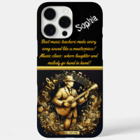 A Vibrant Music Teacher Strumming a Guitar in Gold