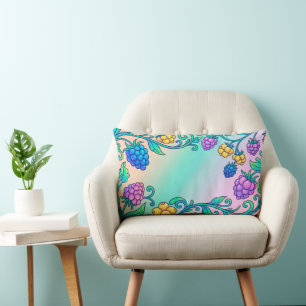 A vibrant psychedelic berry pattern lumbar cushion