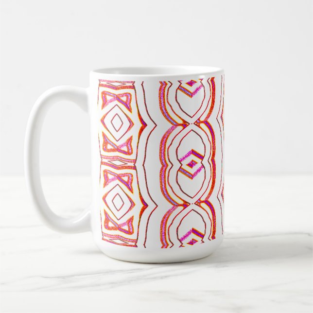 A vibrant red and white seamless pattern design coffee mug (Left)