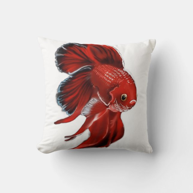 A vibrant red betta fish swimming. cushion (Front)