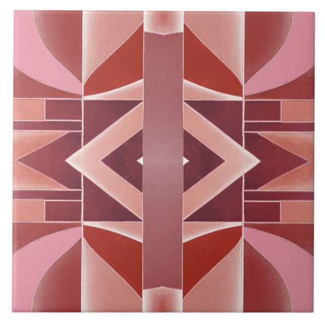 A vibrant red colour classic geometric pattern  ce ceramic tile (Front)