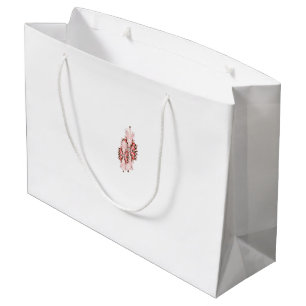 A vibrant red graphic features a creative floral d large gift bag