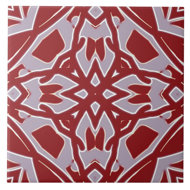 A vibrant red & grey classic geometric pattern   ceramic tile (Front)