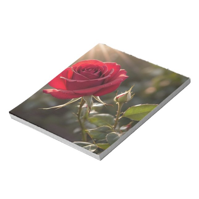 A vibrant red rose, symbolising love and passion notepad (Rotated)