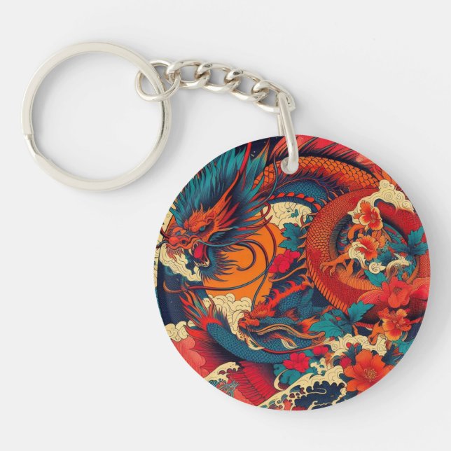 A vibrant, stylised ukiyo-e print key ring (Front)