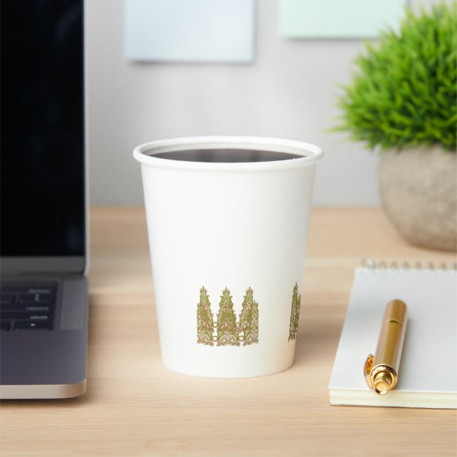 A vibrant, symmetrical floral design featuring int paper cups (Insitu)