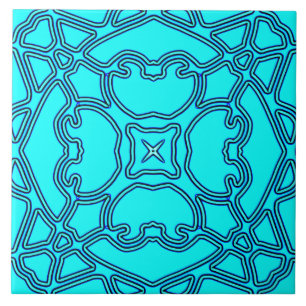A vibrant teal colour classic pattern ceramic tile
