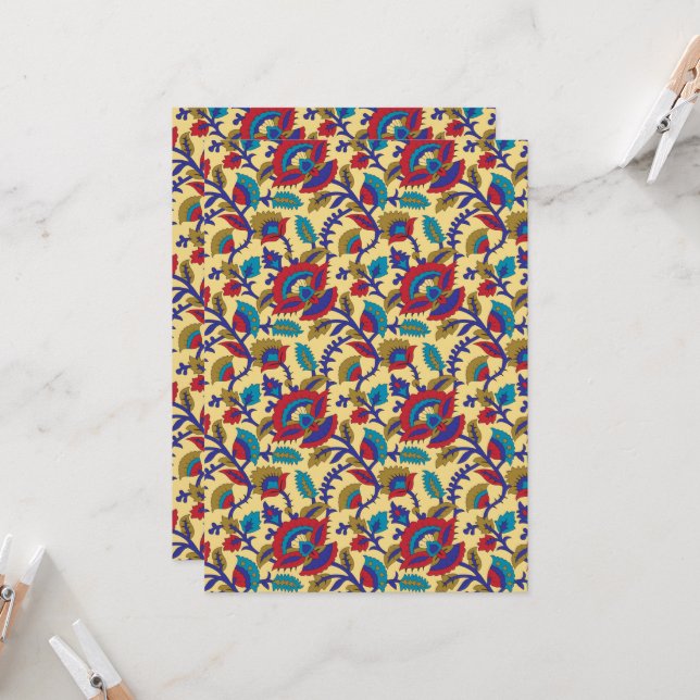 A vibrant textile art piece featuring bold red, ye invitation (Front/Back In Situ)