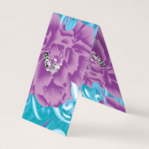 A vibrant textile design featuring purple and turq
