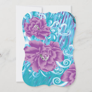 A vibrant textile design featuring purple and turq