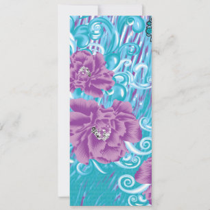 A vibrant textile design featuring purple and turq announcement