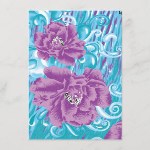 A vibrant textile design featuring purple and turq enclosure card