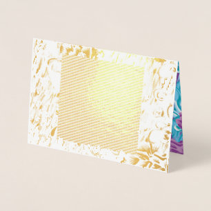 A vibrant textile design featuring purple and turq foil card