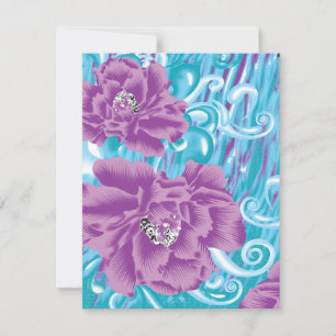 A vibrant textile design featuring purple and turq holiday card