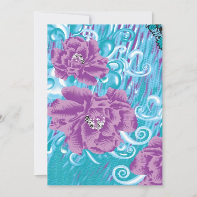 A vibrant textile design featuring purple and turq invitation (Front)