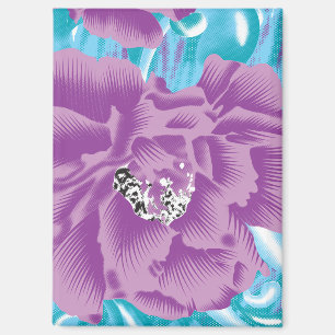 A vibrant textile design featuring purple and turq magnet