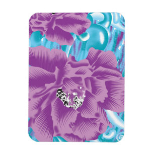 A vibrant textile design featuring purple and turq magnet