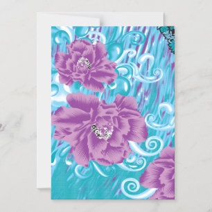 A vibrant textile design featuring purple and turq magnetic invitation