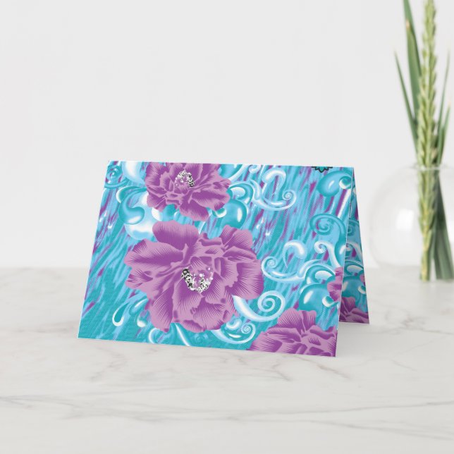 A vibrant textile design featuring purple and turq note card (Front)