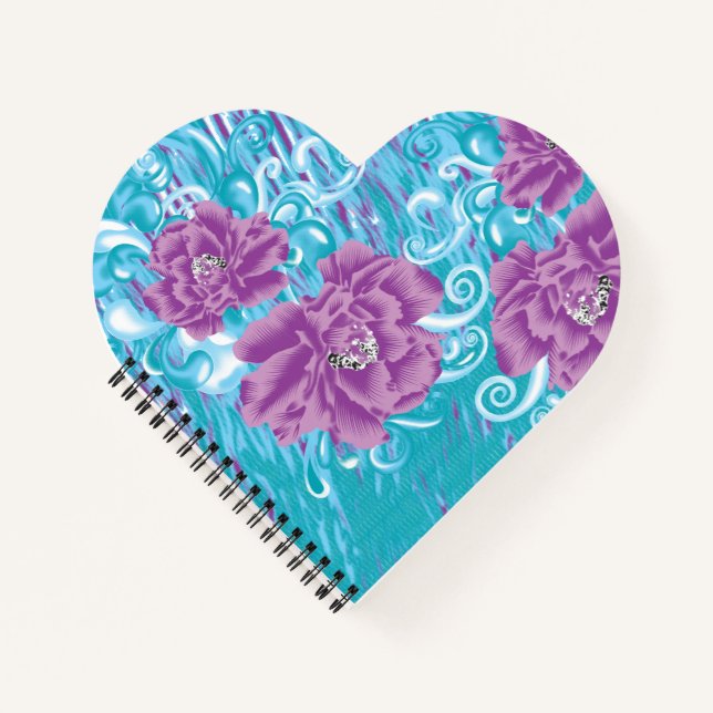 A vibrant textile design featuring purple and turq notebook (Front)