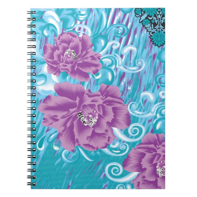 A vibrant textile design featuring purple and turq notebook (Front)