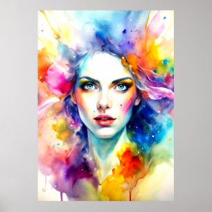 A Vibrant Watercolor Painting of a Lady Poster