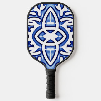 A vibrant white & blue classic pattern design pickleball paddle