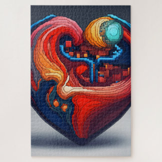 A vibrating heart in pixel art jigsaw puzzle