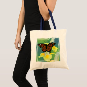 A Viceroy Butterfly on a Yellow Japanese Iris Tote Bag