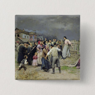 A victim of fanaticism, 1899 15 cm square badge