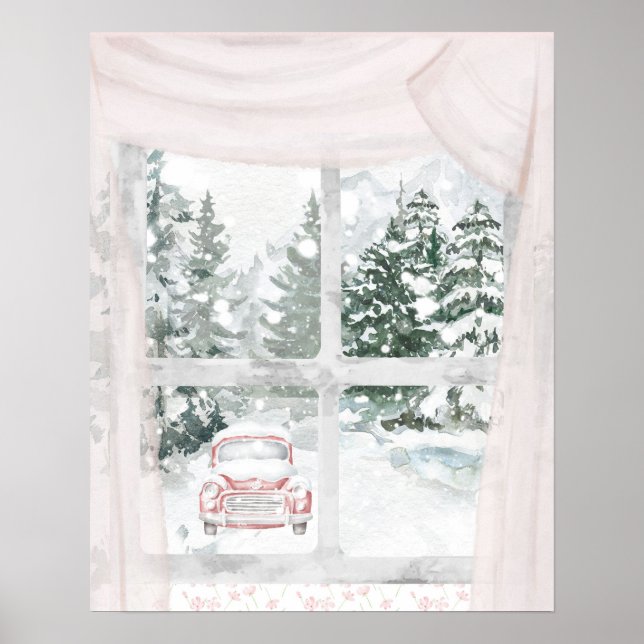 A View of a Snow-Covered Forest Through a Window  Poster (Front)