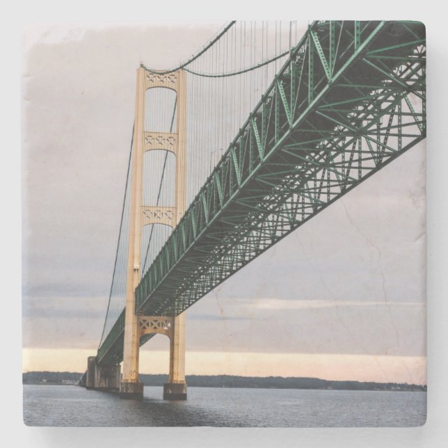 A view of Mackinac Bridge from Lake Michigan 2 Stone Coaster (Front)