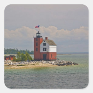 A view of Round Island Light Station. Square Sticker