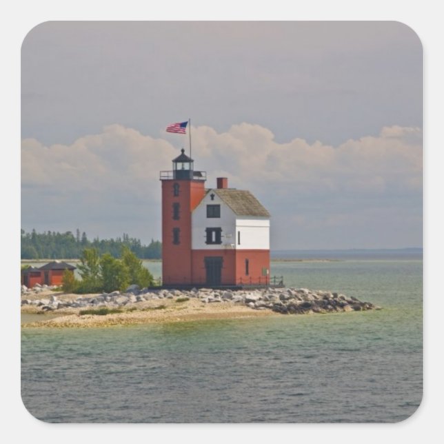 A view of Round Island Light Station. Square Sticker (Front)