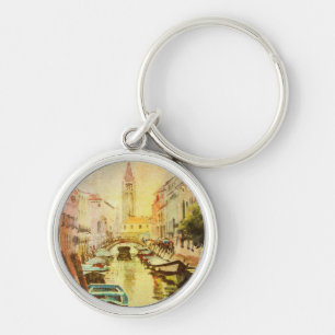 A View Of The Canal With Boats And Buildings Key Ring