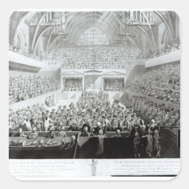 A View of The Trial of Warren Hastings Square Sticker (Front)