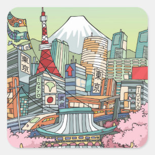 A View of Tokyo Square Sticker