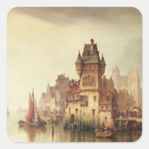 A View on the River, Dordrecht, 1879 (oil on canva Square Sticker