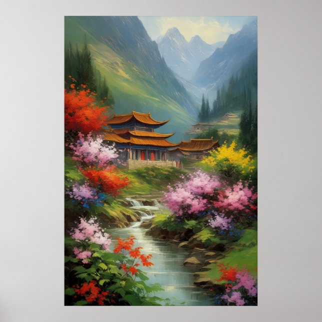 A Village Blossoms in Nature's Embrace Poster (Front)