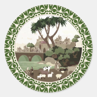 A village in the Middle Ages Classic Round Sticker