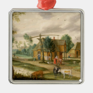 A village landscape metal ornament