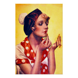 A vintage art deco poster of a young woman