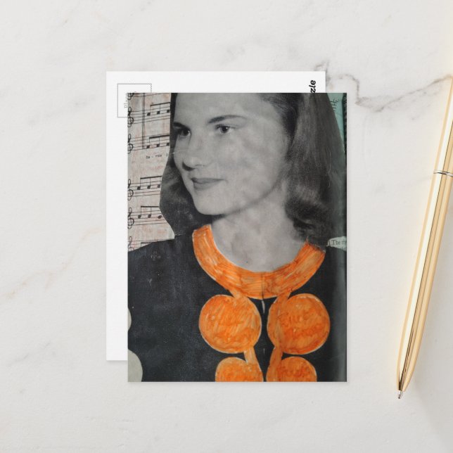 A Vintage Beauty Collage With Hidden Message Postcard (Front/Back In Situ)