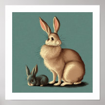 A Vintage Brown Rabbit and Grey Bunny