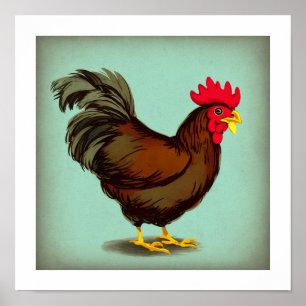 A Vintage Brown Rooster Poster