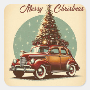 A vintage car and Christmas tree Sticker