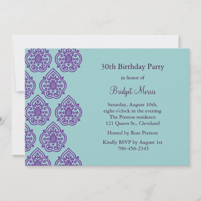 A Vintage Damask Birthday Invitation (Front)