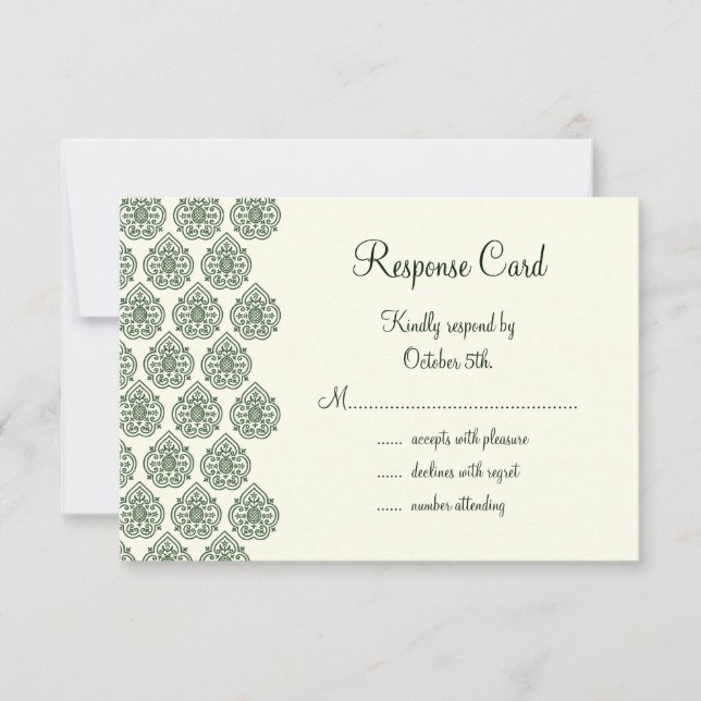 A Vintage Damask RSVP (green) Card (Front)